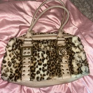 kathy van zeeland cheetah print faux fur purse